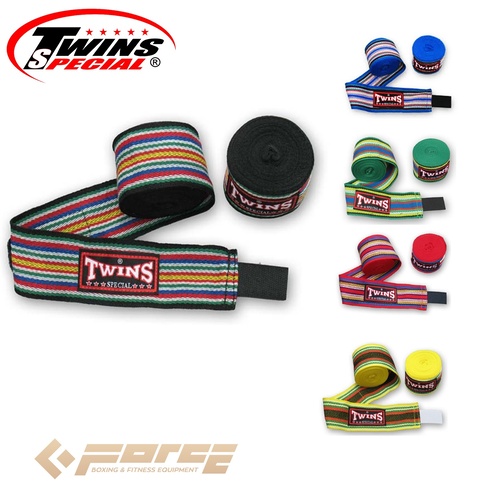 5m TWINS Boxing Cotton Handwraps Rainbow BLACK