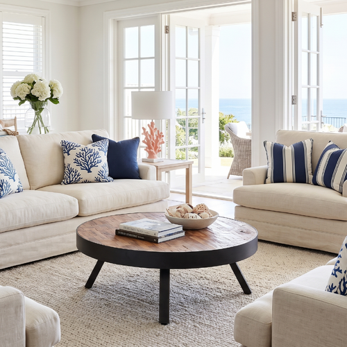 "Turner" Coffee Table with Round Top and Metal Legs 76cm Dia