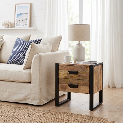 "Eagleview" Side Table with 2 Drawers Solid Mango Wood 43x33x51 cm