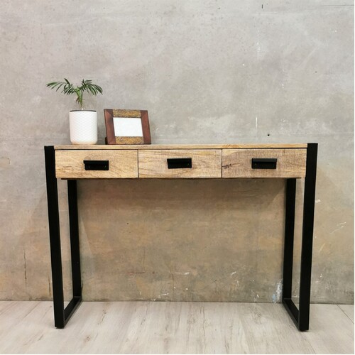 "Abbott" Console Table with 3 Drawers 110cm Long Solid Mango Wood 