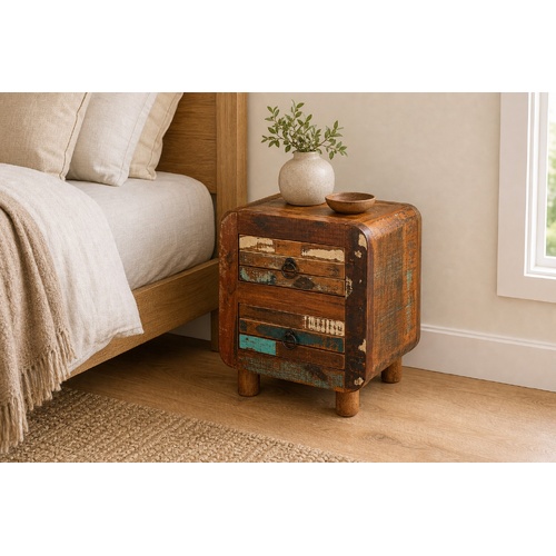 "Akora" Solid Reclaimed Wood Bedside Table Nightstand