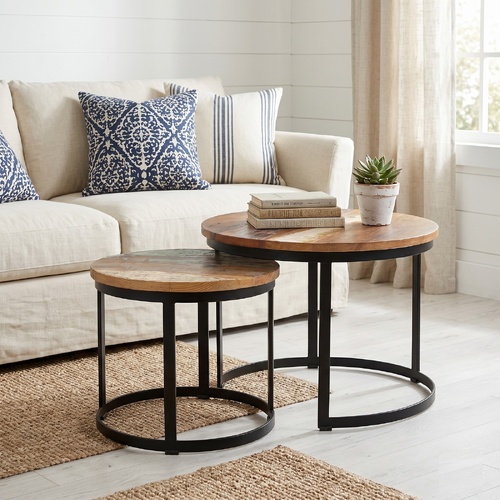 "Bingara" Set of 2 Round Coffee Tables Solid Reclaimed Wood