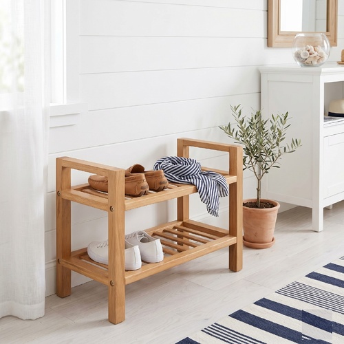 "Hakea" Solid Oak Wood Shoe Rack with 2 Shelves
