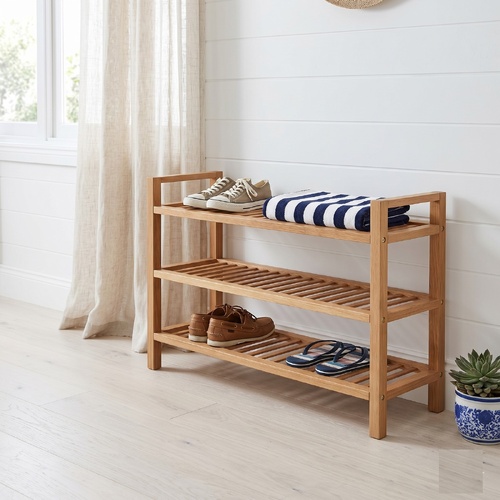"Juniper" Solid Oak Wood 3-Shelf Shoe Rack