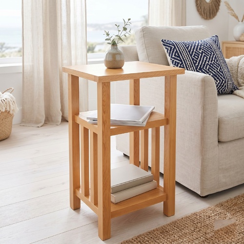 "Ambleside" Solid Oak Wood End Table with Magazine Shelf