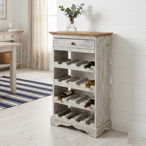 "Boulton" Solid Reclaimed Wine Rack Wood in Washed White Finish