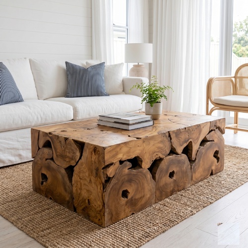 "Hammond" Inlayed Teak Root Coffee Table 90x50cm