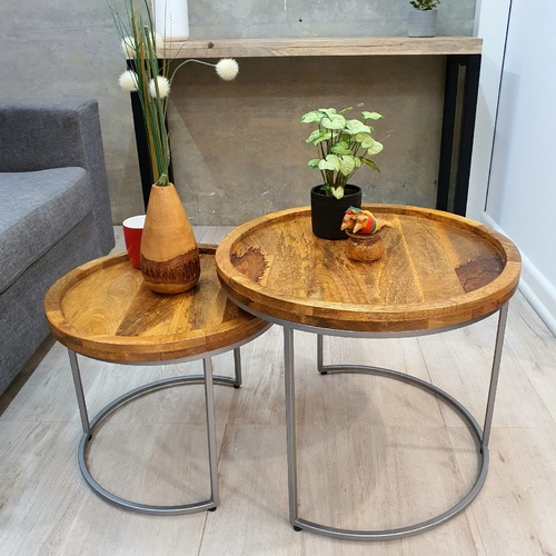 "Olive" Nesting Coffee Table/Side Table 2PCS Set Solid Mango Wood