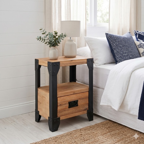 "Petrina" Nightstand Solid Acacia Wood Steel 40x30x54 cm