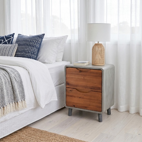 "Burrell" Nightstand Concrete Solid Acacia Wood 40x30x50 cm