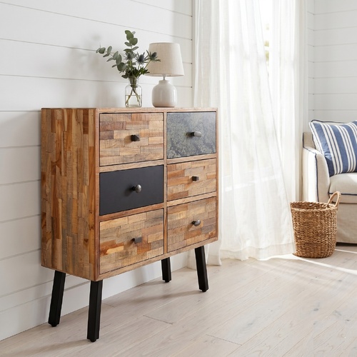 "Cassina" Side Cabinet with 6 Drawers 70x30x76 cm Solid Reclaimed Teak