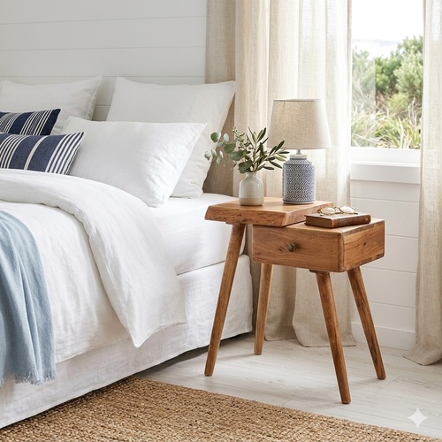 "Priscilla" Bedside Table Solid Acacia Wood 45x32x55 cm