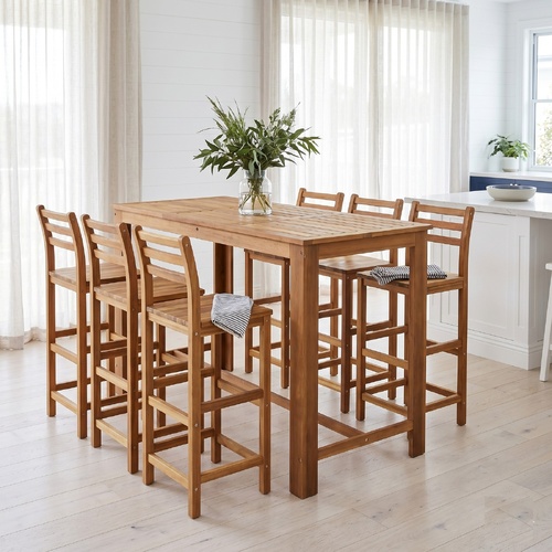 "Craig" Bar Table and Chair Set 7 Pieces Solid Acacia Wood