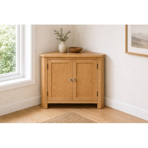 "Castle Pines" Solid Oak Wood Corner Cabinet 80x33.5x78 cm