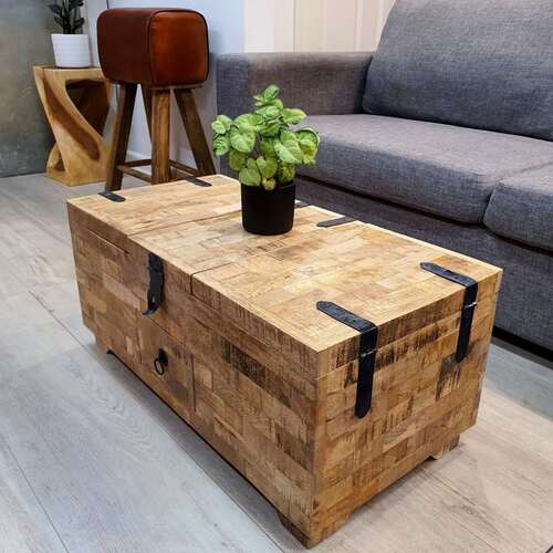 "Chester" Coffee Table w/ 4x Compartments Handmade Mango Wood 80cm