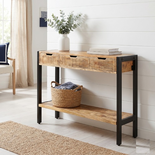 "Delaney" Sideboard with 3 Drawers 110x35x75 cm Solid Mango Wood