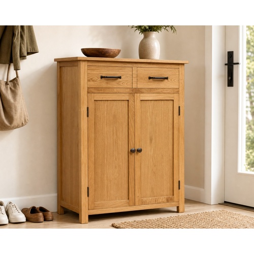 "Leatherwood" Solid Oak Wood Shoe Cabinet 76x37x105 cm