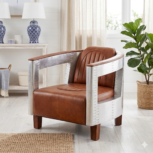 "Rembrandt" Aviator Armchair Brown Real Leather