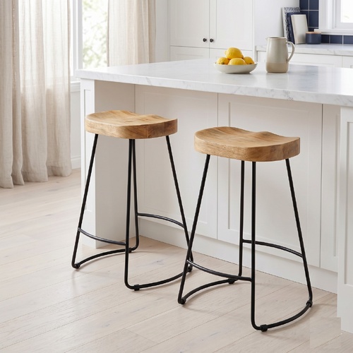 "Edgewater" 62cm Tall Gavin Bar Stools 2 pcs Solid Mango Wood