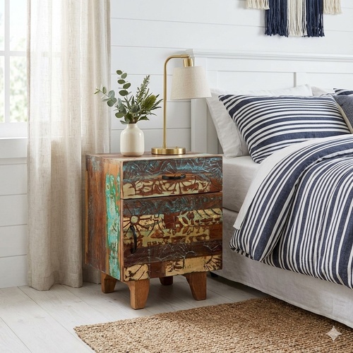 "Renown" Hand Carved Bedside Cabinet 40x30x50 cm Solid Reclaimed Wood