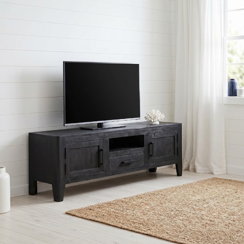 "Flora" TV Cabinet Black 118x30x40 cm Solid Mango Wood