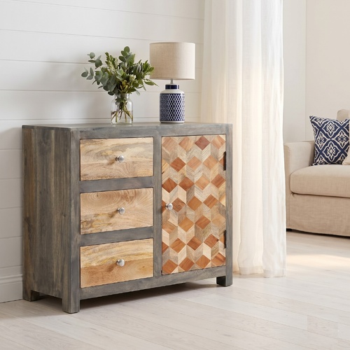 "Goldfinch" Side Cabinet Grey 75x30x60 cm Solid Mango Wood