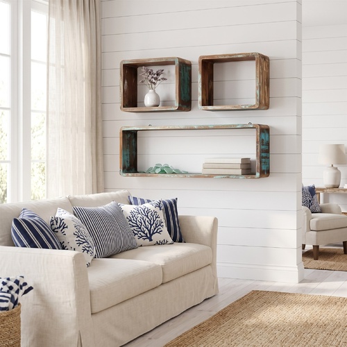 "Brodie" 3 Piece Wall Cube Shelf Set Solid Reclaimed Wood