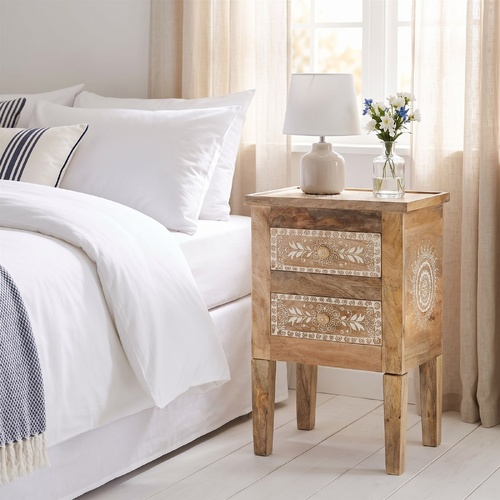 "Cottrell" Hand Painted Bedside Cabinet 40x30x60 cm Solid Mango Wood