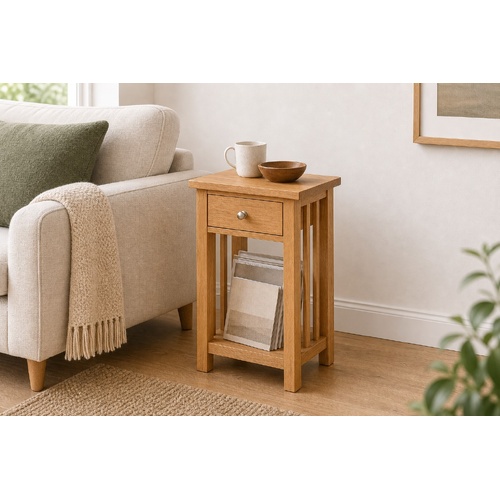 "Honeytree" Solid Oak Wood Magazine Table with Drawer