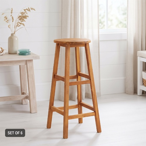 "Hollier" Bar Stools 6 pcs Solid Acacia Wood (Set of 6)