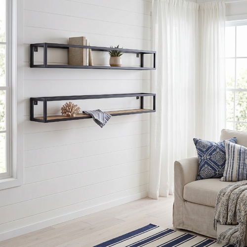 "Birch" Wall Shelves 2 pcs 160 cm Rough Mango Wood