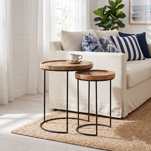 "Katherin" 2 Piece Coffee Table Set Solid Mango Wood and Steel