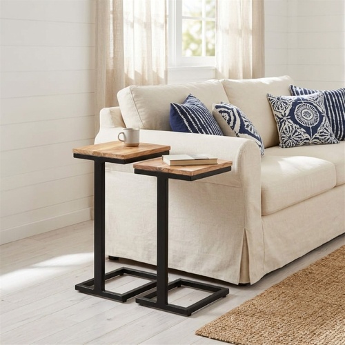 "Leong" Side Tables 2 pcs 31.5x24.5x64.5 Solid Acacia Wood