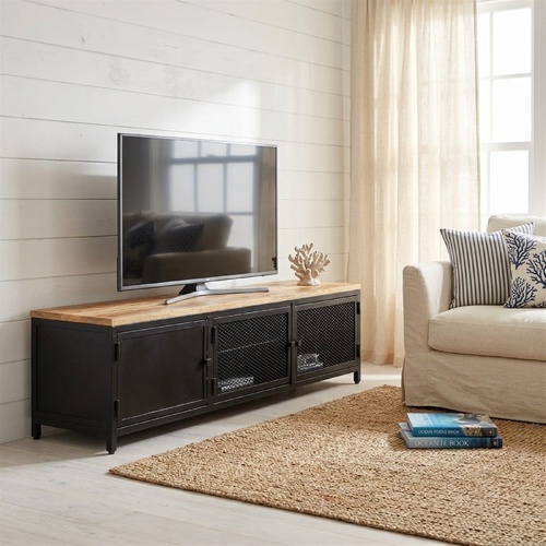 "Lindsay" TV Cabinet 130x30x37 cm Solid Rough Mango Wood