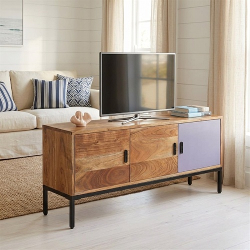"Royal" TV Cabinet Honey Brown and Grey 110x30x50 cm Solid Wood Acacia