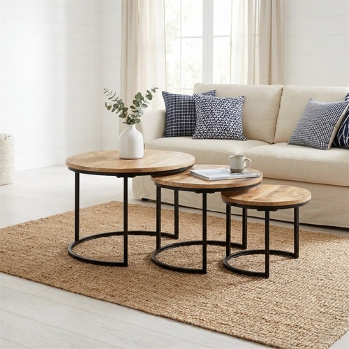 "Valda" Nesting Tables 3 pcs Solid Rough Wood Mango