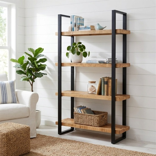 "Warrina" Bookcase 4-Tier 110x40x180 cm Solid Wood Mango and Iron