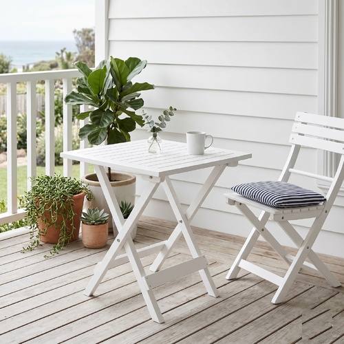 "Lonach" Bistro Table White 46x46x47 cm Solid Acacia Wood