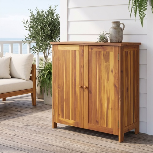 "Wells" Garden Cabinet with Shelf with Door Natural Solid Acacia Wood