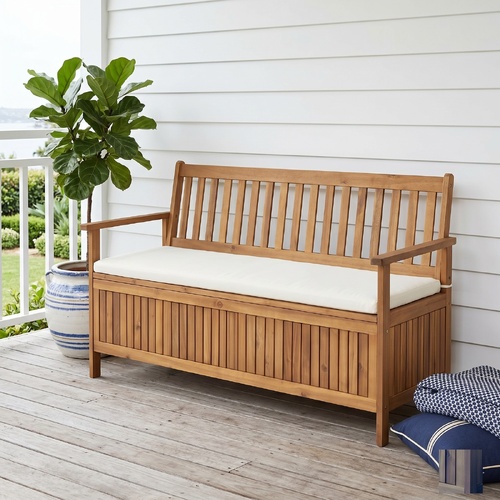 "Marian" Storage Bench with Cushion 148 cm Solid Acacia Wood