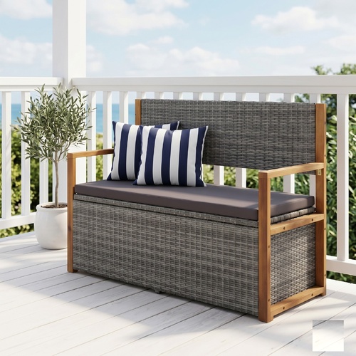 "Mary Helen" Storage Bench 110 cm Poly Rattan and Solid Acacia Wood Grey