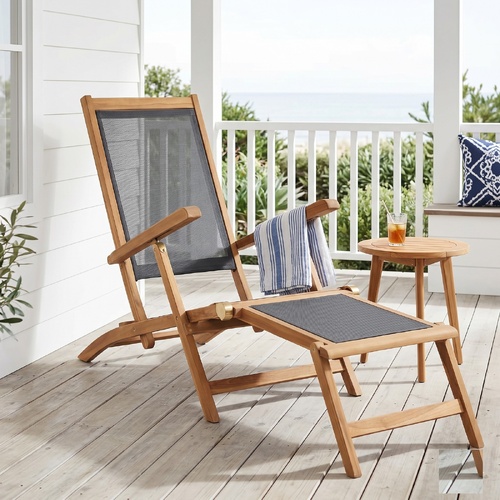 "Mcdougall" Deck Chair with Footrest Solid Teak Wood Black