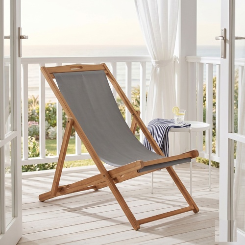 "Mcgee" Folding Beach Chair Solid Teak Wood Grey