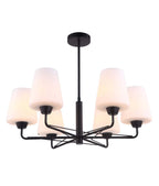 ABBEY: Interior Traditional 6 Lamps Opal Glass Pendant Lights Matte Black