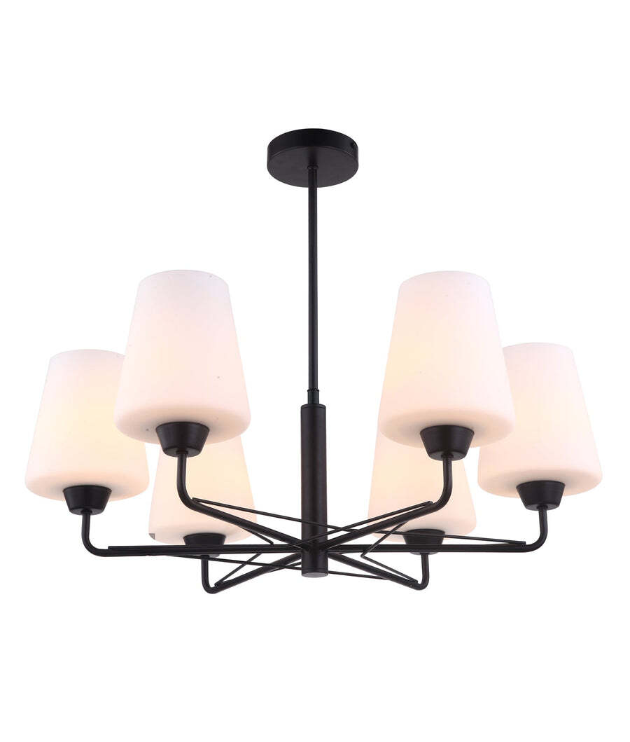 ABBEY: Interior Traditional 6 Lamps Opal Glass Pendant Lights Matte Black