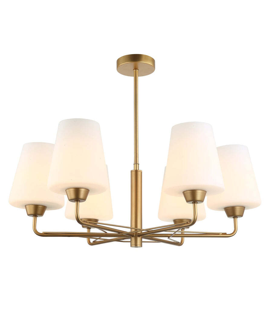 ABBEY: Interior Traditional 6 Lamps Opal Glass Pendant Lights Matte Gold