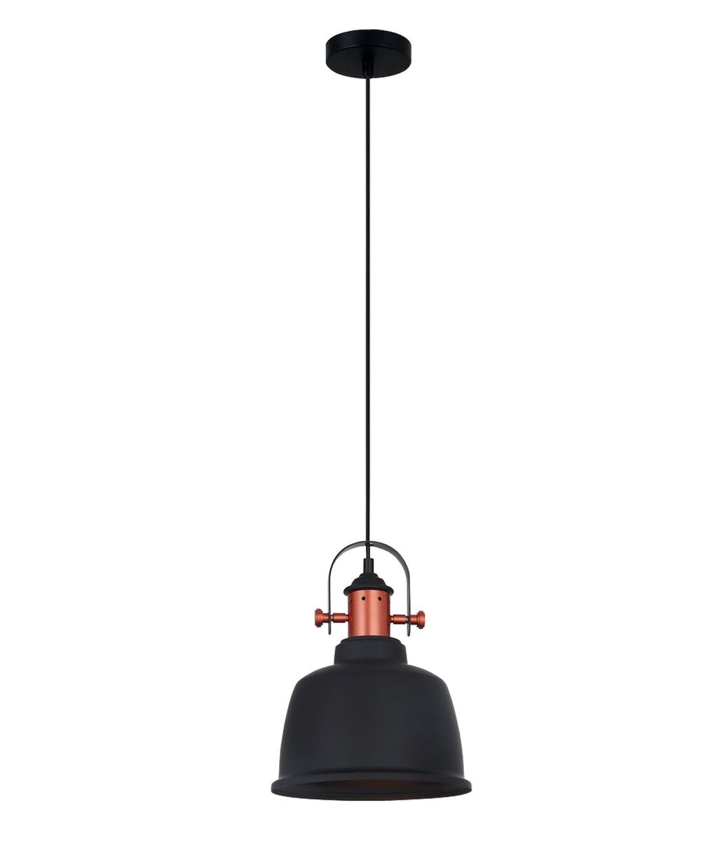 ALTA: Industrial Bell Shape With Copper Highlights Pendant Lights Matte Black