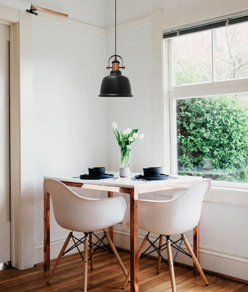 ALTA: Industrial Bell Shape With Copper Highlights Pendant Lights Matte Black