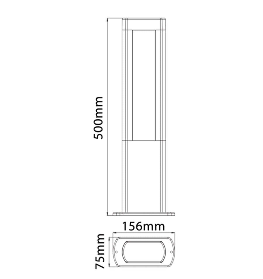 AMUN: LED Surface Mounted Matte Black Rectangular Bollard Lights IP54 50cm