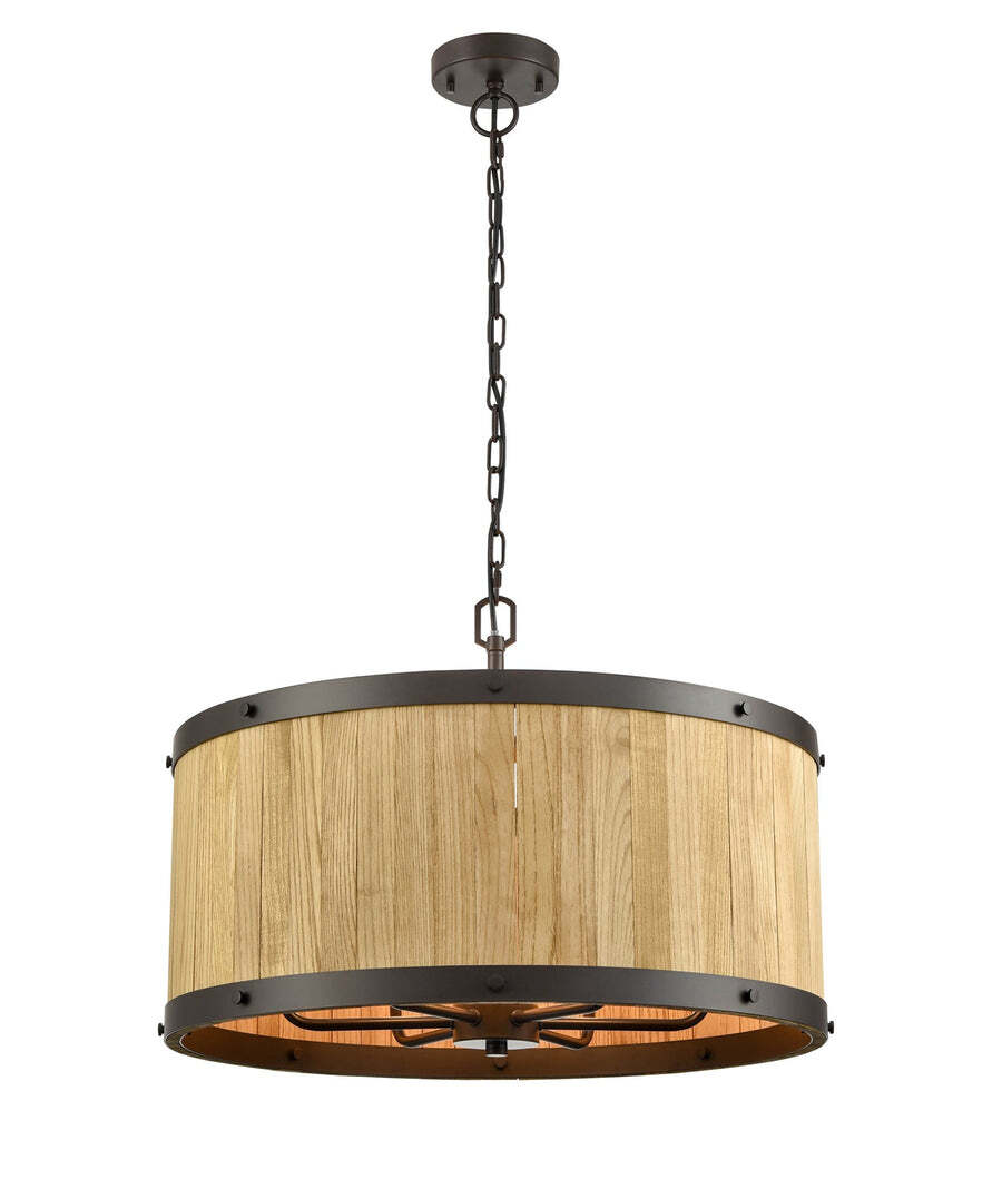 BARRIQUE: Retro Interior Large Drum Wood Pendant Lights Natural Timber